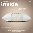 Silkrest bounce-back pillow cross-section showing high-quality hollow fibre filling and a soft-touch cover.